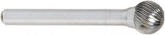 OSG - 3/8" Cut Diam, 1/4" Shank Diam, Ball Head Fluted Cut Burr - Carbide, 3/8" LOC, 6" OAL - Exact Tooling