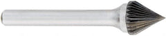 OSG - 5/8" Cut Diam, 1/4" Shank Diam, Cone Head Fluted Cut Burr - Carbide, Point End, 2" OAL - Exact Tooling