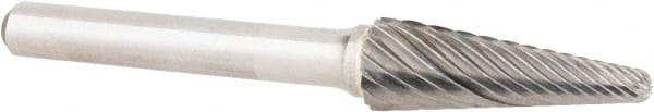 OSG - 3/8" Cut Diam, 1/4" Shank Diam, Cone Head Fluted Cut Burr - Carbide, Radius End, 1-1/16" LOC, 2" OAL - Exact Tooling