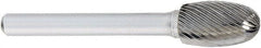 OSG - 1/4" Cut Diam, 1/4" Shank Diam, Oval Head Fluted Cut Burr - Carbide, Radius End, 3/8" LOC, 2" OAL - Exact Tooling