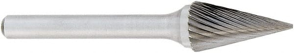 OSG - 3/8" Cut Diam, 1/4" Shank Diam, Cone Head Fluted Cut Burr - Carbide, Point End, 5/8" LOC, 2" OAL - Exact Tooling
