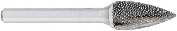 OSG - 1/4" Cut Diam, 1/4" Shank Diam, Tree Head Fluted Cut Burr - Carbide, Point End, 5/8" LOC, 2" OAL - Exact Tooling