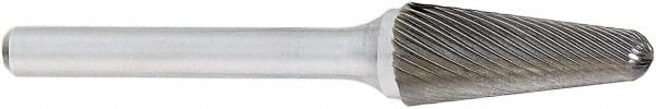 OSG - 5/8" Cut Diam, 1/4" Shank Diam, Cone Head Fluted Cut Burr - Carbide, Radius End, 1-5/16" LOC, 2" OAL - Exact Tooling