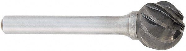 OSG - 9mm Cut Diam, 6mm Shank Diam, Ball Head Fluted Cut Burr - Carbide, 50mm OAL - Exact Tooling
