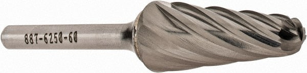 OSG - 16mm Cut Diam, 6mm Shank Diam, Taper Head Fluted Cut Burr - Carbide, Radius End, 33mm LOC, 50mm OAL - Exact Tooling