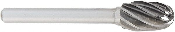 OSG - 3/8" Cut Diam, 1/4" Shank Diam, Oval Head Fluted Cut Burr - Carbide, Radius End, 5/8" LOC, 2" OAL - Exact Tooling