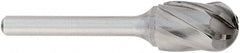 OSG - 16mm Cut Diam, 6mm Shank Diam, Cylinder with Radius Head Fluted Cut Burr - Carbide, Radius End, 25mm LOC, 50mm OAL - Exact Tooling