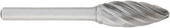 OSG - 5/8" Cut Diam, 1/4" Shank Diam, Flame Head Fluted Cut Burr - Carbide, Radius End, 1-7/16" LOC, 2" OAL - Exact Tooling