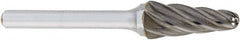 OSG - 5/8" Cut Diam, 1/4" Shank Diam, Taper Head Fluted Cut Burr - Carbide, Radius End, 1-5/16" LOC, 2" OAL - Exact Tooling