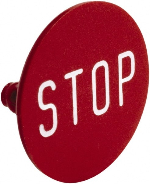 Square D - Legend Insert - Stop - Red Background, White Letters, 30mm Hole Diameter - Exact Tooling
