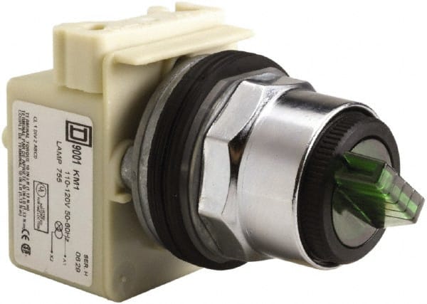 Square D - 30mm Mount Hole, 2 Position, Selector Switch Only - Green, Maintained (MA), Illuminated - Exact Tooling