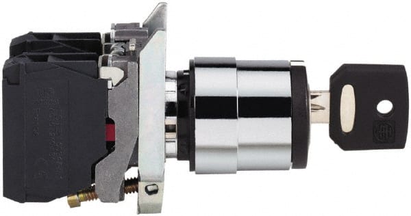 Square D - 0.87 Inch Mount Hole, 3 Position, Key Operated, Selector Switch Only - Black, Maintained (MA), Nonilluminated, 2NO, Shock and Vibration Resistant - Exact Tooling