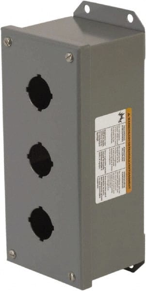 Square D - 3 Hole, 30mm Hole Diameter, Steel Pushbutton Switch Enclosure - 5-1/4 Inch High x 4.17 Inch Wide x 3.62 Inch Deep, 1, 3, 15 NEMA Rated - Exact Tooling