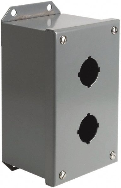 Square D - 2 Hole, 30mm Hole Diameter, Steel Pushbutton Switch Enclosure - 4-3/4 Inch High x 4.17 Inch Wide x 3.62 Inch Deep, 1, 3, 14 NEMA Rated - Exact Tooling