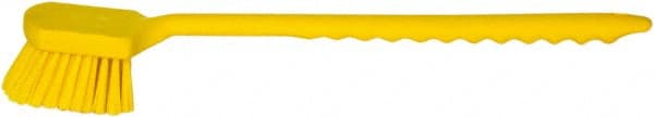 PRO-SOURCE - 1-3/4" Bristle Length, Plastic Utility Scrub Brush - 4-1/2" Long x 3-3/4" Wide Head, 20" OAL, Long Handle, Yellow, Foam Block - Exact Tooling
