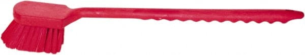 PRO-SOURCE - 1-3/4" Bristle Length, Plastic Utility Scrub Brush - 4-1/2" Long x 3-3/4" Wide Head, 20" OAL, Long Handle, Red, Foam Block - Exact Tooling