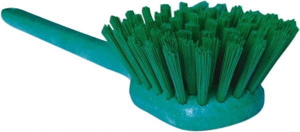 PRO-SOURCE - 1-3/4" Bristle Length, Plastic Utility Scrub Brush - 4-1/2" Long x 3-3/4" Wide Head, 20" OAL, Long Handle, Green, Foam Block - Exact Tooling