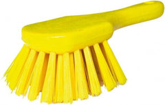 PRO-SOURCE - 1-3/4" Bristle Length, Plastic Utility Scrub Brush - 4-1/2" Long x 3-3/4" Wide Head, 8-1/2" OAL, Short Handle, Yellow, Foam Block - Exact Tooling