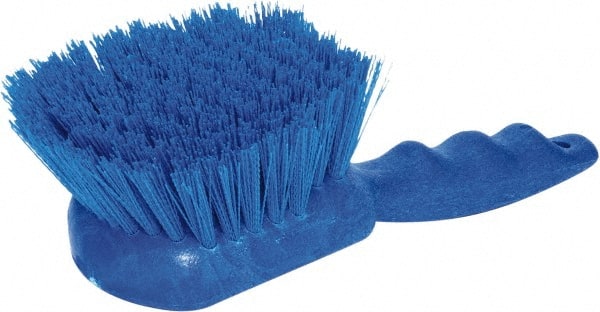 PRO-SOURCE - 1-3/4" Bristle Length, Plastic Utility Scrub Brush - 4-1/2" Long x 3-3/4" Wide Head, 8-1/2" OAL, Short Handle, Blue, Foam Block - Exact Tooling