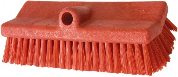 PRO-SOURCE - 1-3/4" Bristle Length, Polypropylene Food Service Brush - 10" Long x 5" Wide Head, 20" OAL, Long Handle, Red, Foam Block - Exact Tooling