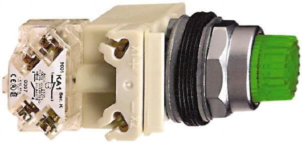 Schneider Electric - 30mm Mount Hole, Extended Straight, Pushbutton Switch - Green Pushbutton, Illuminated, Momentary (MO) - Exact Tooling