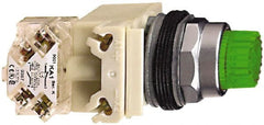 Schneider Electric - 30mm Mount Hole, Extended Straight, Pushbutton Switch - Green Pushbutton, Illuminated, Momentary (MO) - Exact Tooling