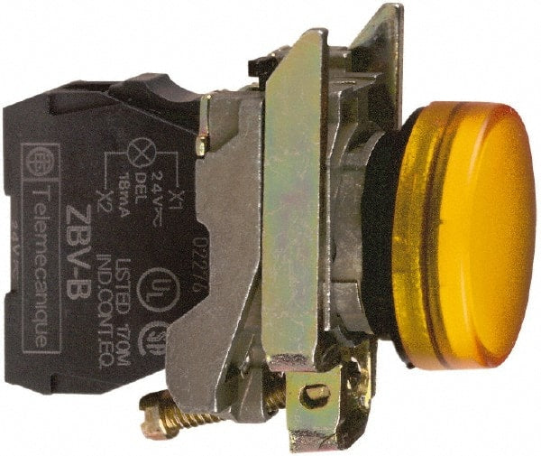 Schneider Electric - 230-240 VAC at 50/60 Hz Orange Lens LED Pilot Light - Round Lens, Screw Clamp Connector, 30mm Wide, Vibration Resistant, Water Resistant - Exact Tooling