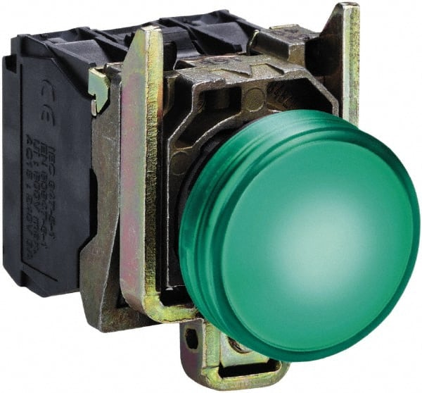 Square D - 24 VAC/VDC Green Lens LED Indicating Light - Round Lens, Screw Clamp Connector, 46.5mm OAL x 30mm Wide, Shock Resistant, Vibration Resistant - Exact Tooling