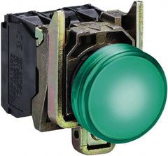 Square D - 24 VAC/VDC Green Lens LED Indicating Light - Round Lens, Screw Clamp Connector, 46.5mm OAL x 30mm Wide, Shock Resistant, Vibration Resistant - Exact Tooling