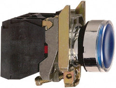 Square D - 0.87 Inch Mount Hole, Flush, Pushbutton Switch Only - Round, Blue Pushbutton, Illuminated, Momentary (MO), Shock and Vibration Resistant - Exact Tooling