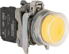 Square D - 0.87 Inch Mount Hole, Pushbutton Switch Only - Round, Yellow Pushbutton, Illuminated, Momentary (MO), Shock and Vibration Resistant - Exact Tooling