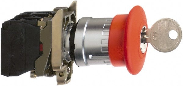 Square D - 0.87 Inch Mount Hole, Extended Mushroom Head, Pushbutton Switch Only - Round, Red Pushbutton, Nonilluminated, Maintained (MA), Momentary (MO), Shock and Vibration Resistant - Exact Tooling