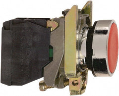 Square D - 0.87 Inch Mount Hole, Flush, Pushbutton Switch Only - Round, Red Pushbutton, Nonilluminated, Momentary (MO), Shock and Vibration Resistant - Exact Tooling