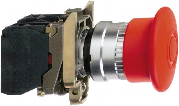 Square D - 0.87 Inch Mount Hole, Extended Mushroom Head, Pushbutton Switch Only - Round, Red Pushbutton, Nonilluminated, Maintained (MA), Momentary (MO), Shock and Vibration Resistant - Exact Tooling