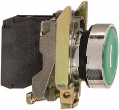 Square D - 0.87 Inch Mount Hole, Flush, Pushbutton Switch Only - Round, Green Pushbutton, Nonilluminated, Momentary (MO), Shock and Vibration Resistant - Exact Tooling