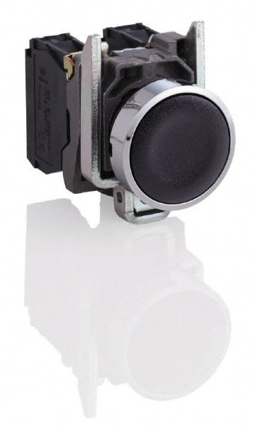 Square D - 0.87 Inch Mount Hole, Flush, Pushbutton Switch Only - Round, Black Pushbutton, Nonilluminated, Momentary (MO), Shock and Vibration Resistant - Exact Tooling