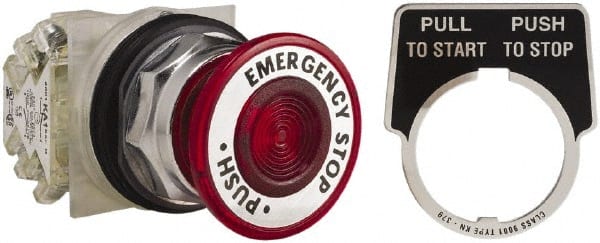 Square D - 30mm Mount Hole, Pushbutton Switch - Red Pushbutton, Maintained (MA) - Exact Tooling