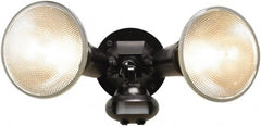 Cooper Lighting - 2 Head, 60 Ft. Detection, 110° Angle, PAR38 Lamp Motion Sensing Light Fixture - 120 Volt, 300 Watt, Plastic Black Housing, Wall, Eave Mounted - Exact Tooling