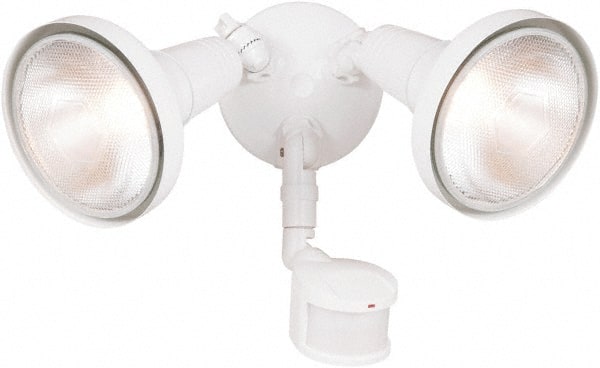 Cooper Lighting - 2 Head, 70 Ft. Detection, 180° Angle, PAR Lamp Motion Sensing Light Fixture - 120 Volt, 300 Watt, Metal White Housing, Wall, Eave Mounted - Exact Tooling