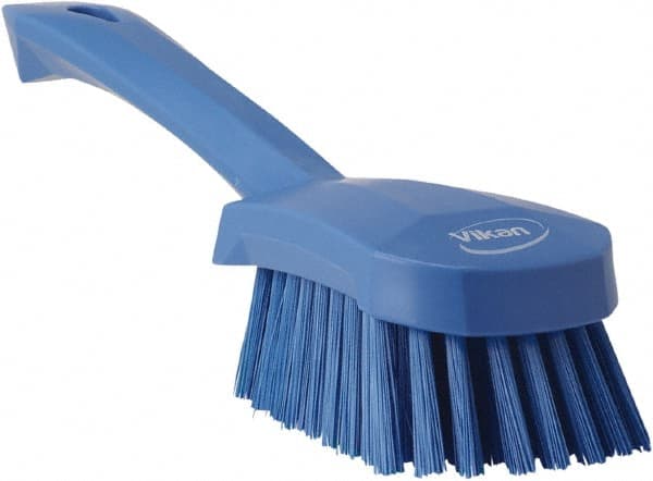 Vikan - 1.3" Bristle Length, Polyester Scrub Brush - 4-1/4" Long x 2-3/4" Wide Head, 10" OAL, Blue, Polypropylene Block - Exact Tooling