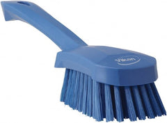 Vikan - 1.3" Bristle Length, Polyester Scrub Brush - 4-1/4" Long x 2-3/4" Wide Head, 10" OAL, Blue, Polypropylene Block - Exact Tooling