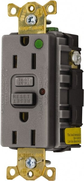 Hubbell Wiring Device-Kellems - 1 Phase, 5-15R NEMA, 125 VAC, 15 Amp, Self Grounding, GFCI Receptacle - 2 Pole, Back and Side Wiring, Hospital Grade - Exact Tooling
