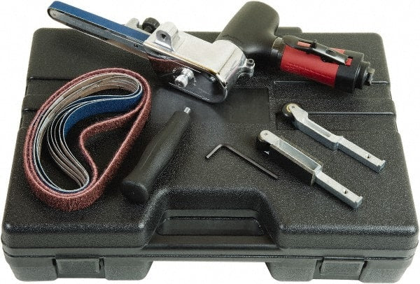 Chicago Pneumatic - 1/2 x 18 Inch, 20,000 RPM Air Belt Sander - 0.5 Hp, 1/4 Inch Inlet, 10.24 CFM Air Consumption, Rear Exhaust - Exact Tooling