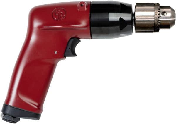 Chicago Pneumatic - 3/8" Keyed Chuck - Pistol Grip Handle, 6,000 RPM, 4.5 LPS, 7.45 CFM, 1 hp, 90 psi - Exact Tooling