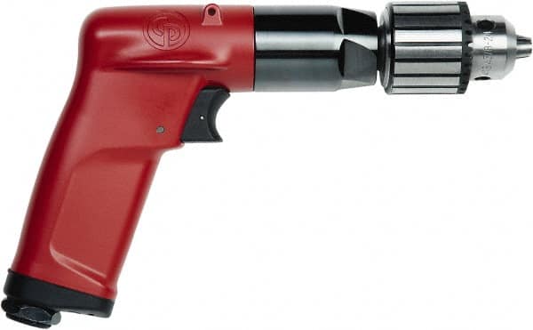 Chicago Pneumatic - 1/4" Keyed Chuck - Pistol Grip Handle, 3,300 RPM, 2.25 LPS, 4.75 CFM, 0.5 hp, 90 psi - Exact Tooling