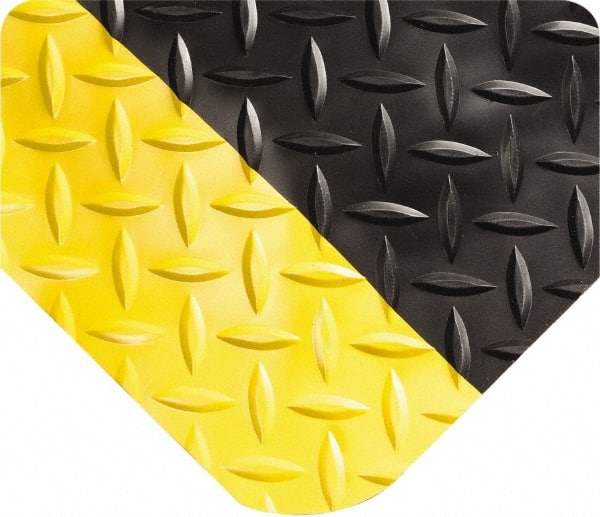 Wearwell - 6' Long x 3' Wide, Dry Environment, Anti-Fatigue Matting - Black with Yellow Borders, Vinyl with Vinyl Sponge Base, Beveled on All 4 Sides - Exact Tooling