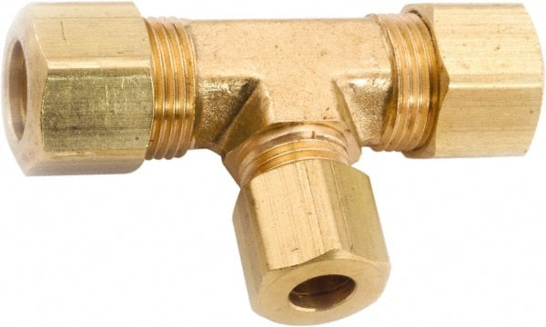 ANDERSON METALS - 3/8 x 3/8 x 1/4" OD, Lead Free Brass Union Tee - 300 Max Working psi, Comp x Comp x Comp Ends - Exact Tooling