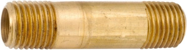 ANDERSON METALS - 1-1/2" Long, 3/8" Pipe Threaded Brass Pipe Nipple - NPT Thread, Lead Free Brass - Exact Tooling