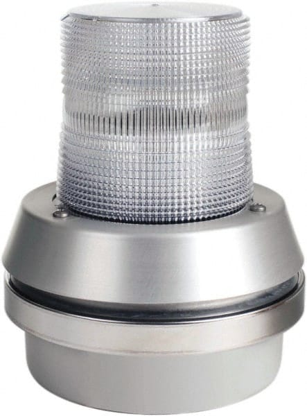 Edwards Signaling - 120 VAC, LED, Clear, Flashing Light - 65 Flashes per min, 1/2 Inch Pipe, 6 Inch Diameter, 7-3/8 Inch High, Box Mount, Pane, Pipe, Surface and Wall Mount - Exact Tooling
