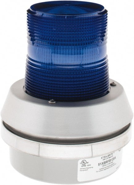 Edwards Signaling - 120 VAC, LED, Blue, Flashing Light - 65 Flashes per min, 1/2 Inch Pipe, 6 Inch Diameter, 7-3/8 Inch High, Box Mount, Pane, Pipe, Surface and Wall Mount - Exact Tooling